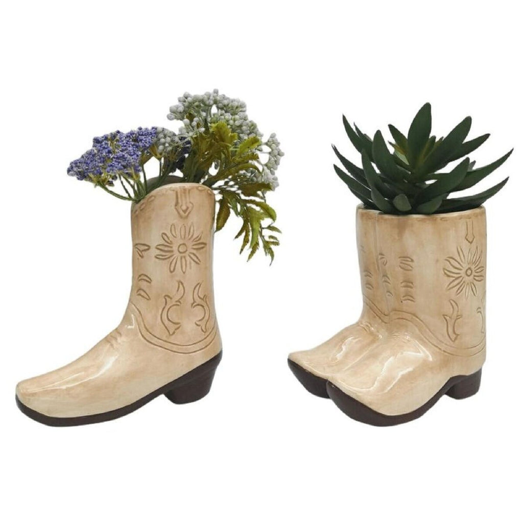 Cowboy Boot Vase Tan 19cm