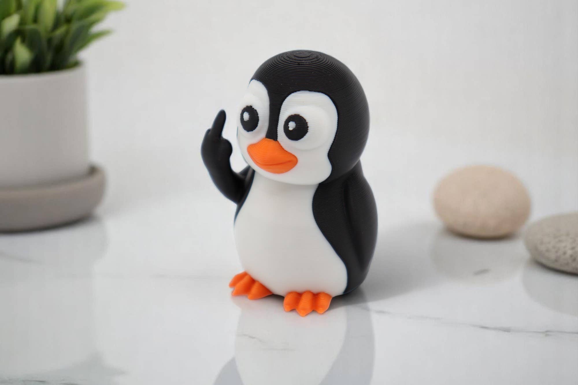 Penguin Middle Finger Figurine – Funny Sarcastic Penguin Gift