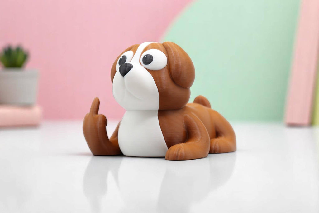 Lying Dog Middle Finger Figurine – Funny Sarcastic Dog Gift
