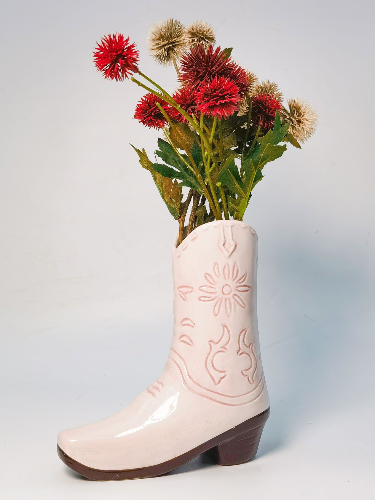 Cowboy Boot Vase Pink 19cm