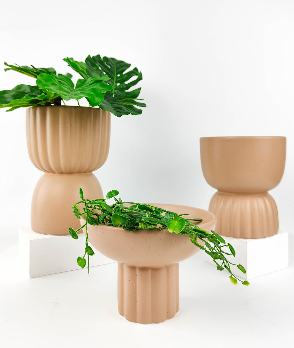Leilani Tall Planter – Beige (Large, 21cm)