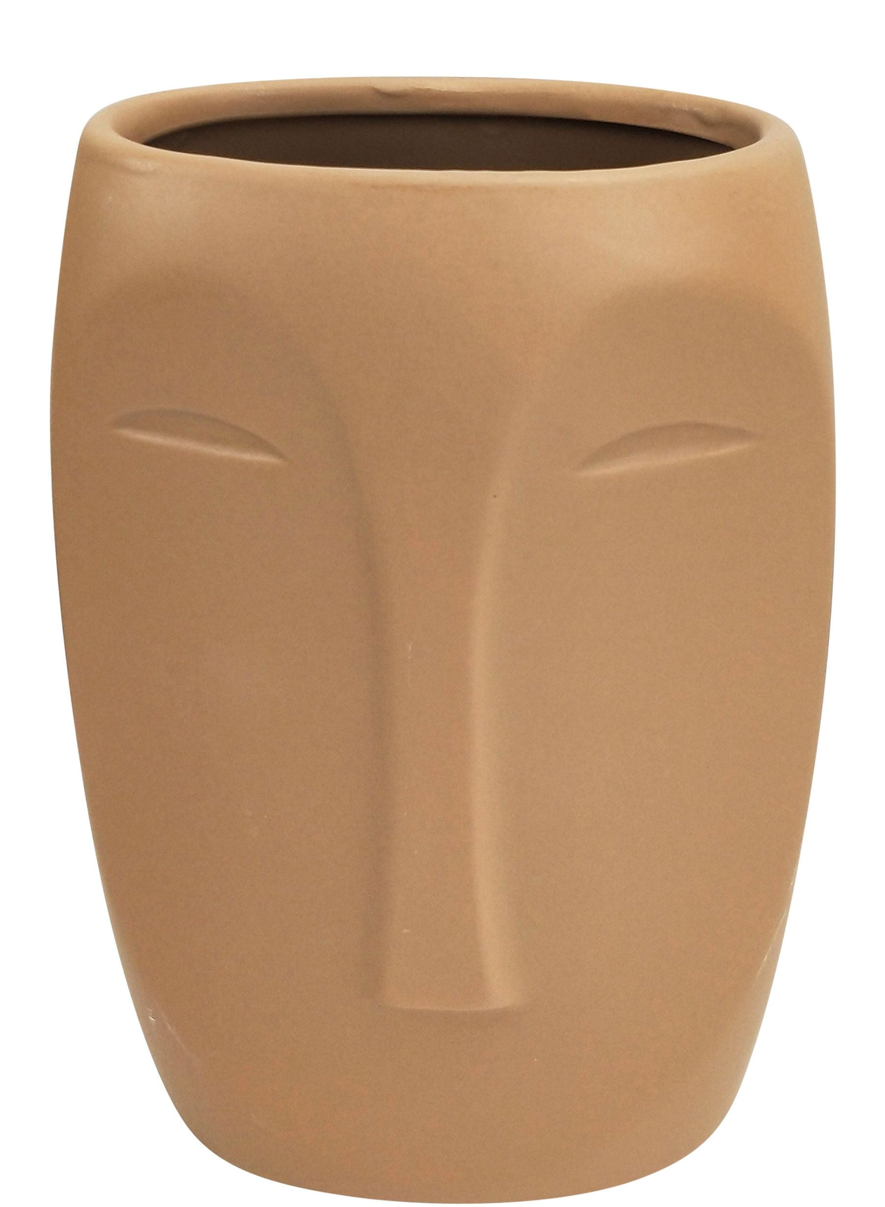Aztec Face Vase – Beige (Medium, 17cm)